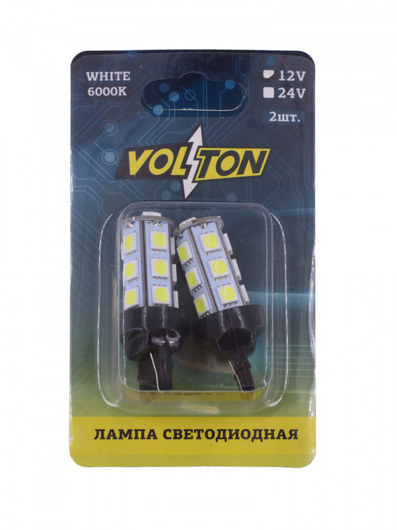 Лампа светодиодная T20 ( T050B) (W3*16D) 12V  18SMD 5050, 1 контакт блис. 2 шт. 