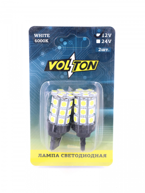Лампа светодиодная T20  (T050B) (W3*16D) 12V  27SMD 5730, 1 контакт блис. 2 шт. 